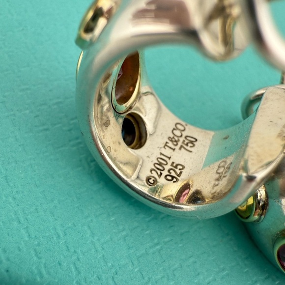 Vintage Tiffany & Co. Etoile Gemstone Hoop Earrings in 18k and 925 15g - Picture 7 of 9